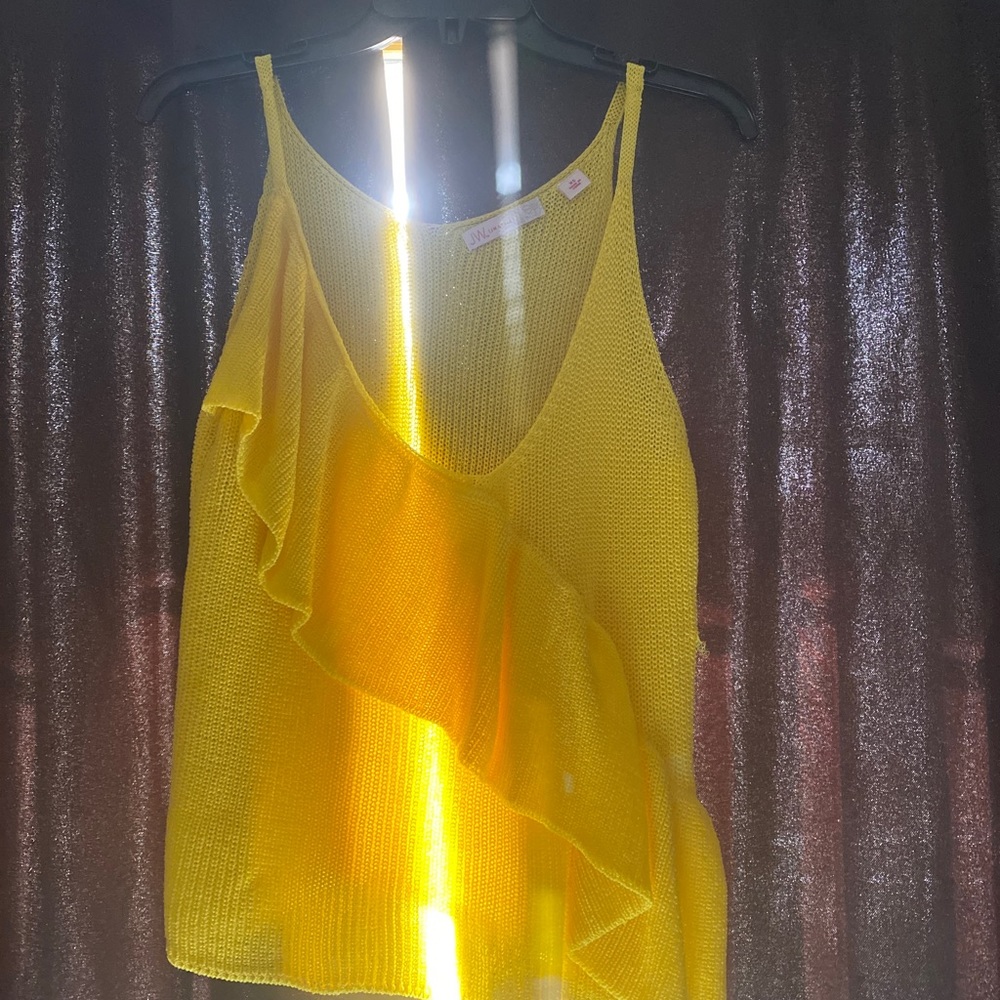 JW styles yellow dress shirt with ruffles